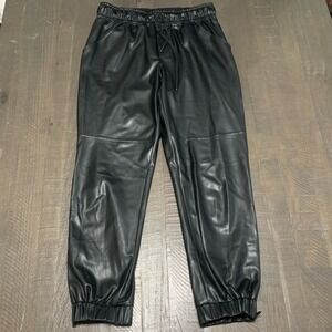 David Lerner Vegan Faux Leather Black Drawstring Pant Joggers - Size S (28x25)
